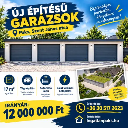 eladó új építésű garázs, Paks