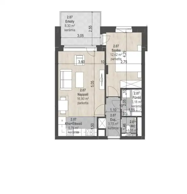 Eladó új építésű lakás, Budapest, XIII. kerület 2 szoba 43 m² 86.71 M Ft