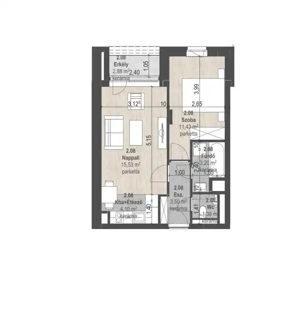 Eladó új építésű lakás, Budapest, XIII. kerület 2 szoba 39 m² 75.07 M Ft