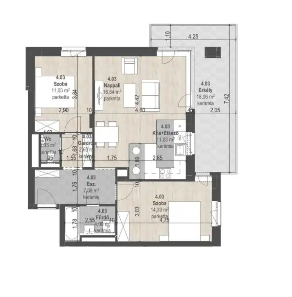 Eladó új építésű lakás, Budapest, XIII. kerület 4 szoba 68 m² 140.63 M Ft