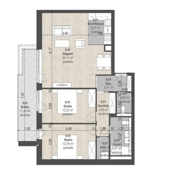 Eladó új építésű lakás, Budapest, XIII. kerület 3 szoba 76 m² 147.74 M Ft