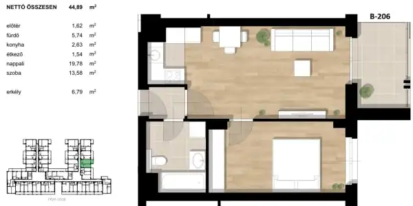 Eladó új építésű lakás, Budapest, XIII. kerület 2 szoba 45 m² 87.71 M Ft