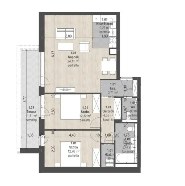 Eladó új építésű lakás, Budapest, XIII. kerület 3 szoba 75 m² 138.8 M Ft