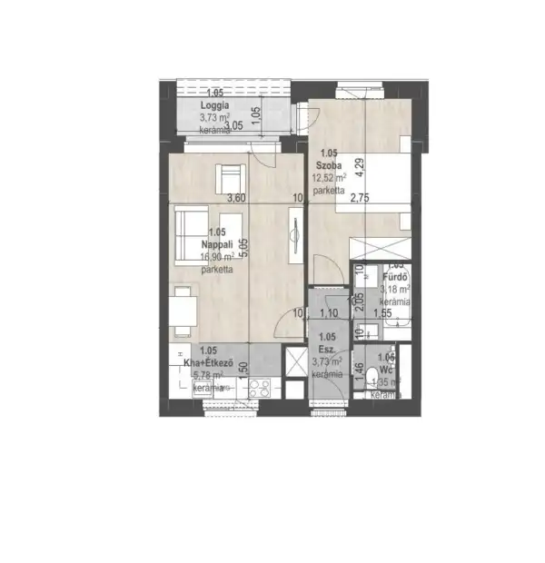 Eladó új építésű lakás, Budapest, XIII. kerület 2 szoba 43 m² 80.68 M Ft