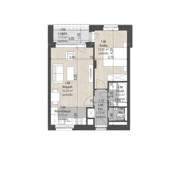 Eladó új építésű lakás, Budapest, XIII. kerület 2 szoba 43 m² 80.64 M Ft