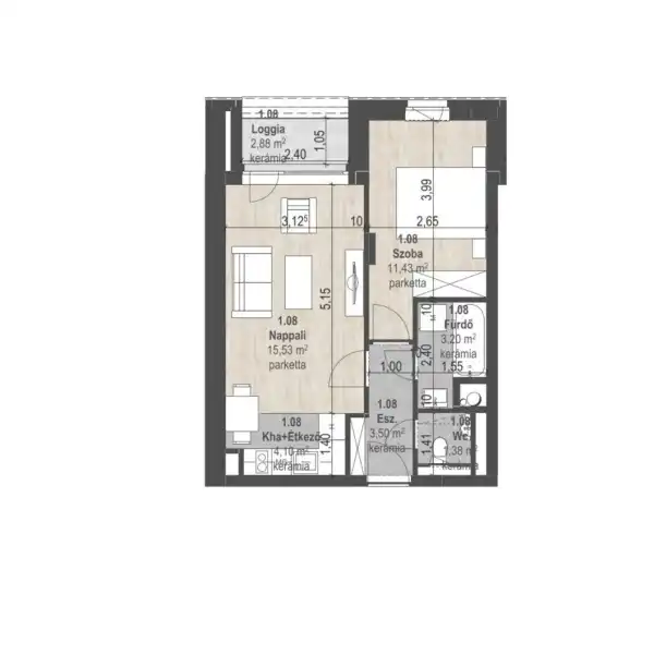 Eladó új építésű lakás, Budapest, XIII. kerület 2 szoba 39 m² 73.04 M Ft