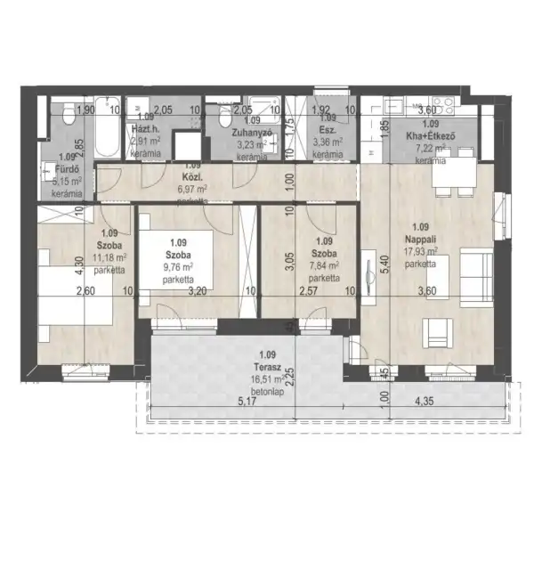 Eladó új építésű lakás, Budapest, XIII. kerület 4 szoba 75 m² 142.66 M Ft