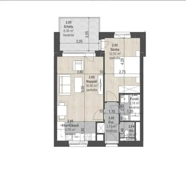 Eladó új építésű lakás, Budapest, XIII. kerület 2 szoba 43 m² 86.89 M Ft