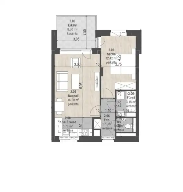 Eladó új építésű lakás, Budapest, XIII. kerület 2 szoba 43 m² 86.85 M Ft