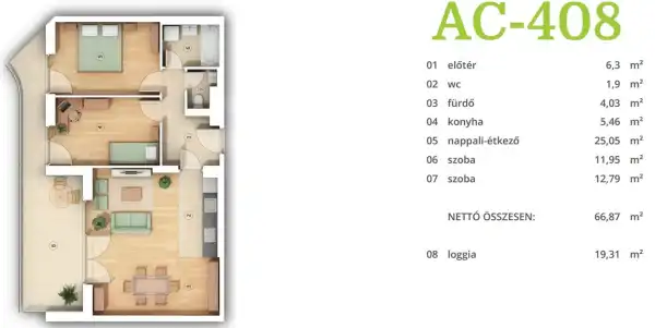 Eladó új építésű lakás, Budapest, XIV. kerület 3 szoba 66 m² 131.2 M Ft