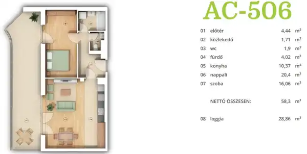 Eladó új építésű lakás, Budapest, XIV. kerület 2 szoba 58 m² 127.2 M Ft
