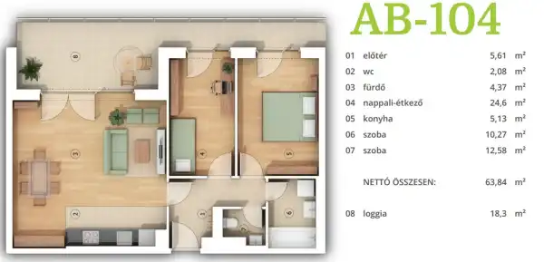 Eladó új építésű lakás, Budapest, XIV. kerület 3 szoba 65 m² 120.73 M Ft