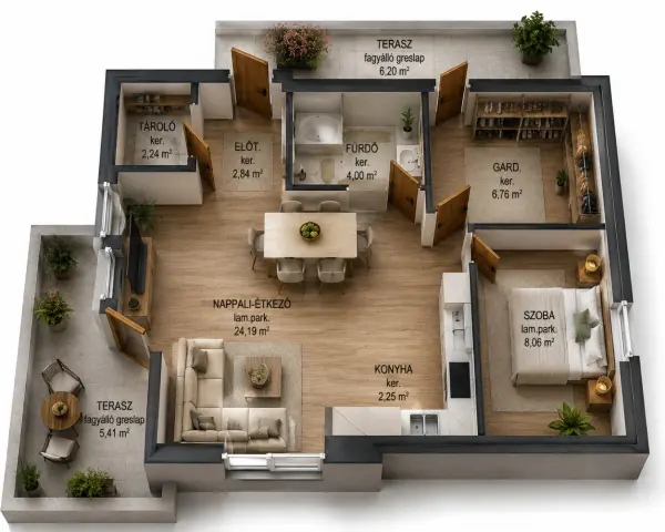Eladó új építésű lakás, Hatvan 3 szoba 50 m² 53.6 M Ft