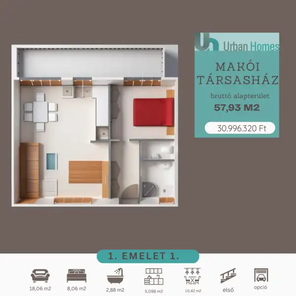 Eladó új építésű lakás, Orosháza 2 szoba 40 m² 30.99632 M Ft