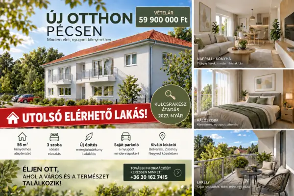 Eladó új építésű lakás, Pécs 2+1 szoba 56 m² 59.9 M Ft