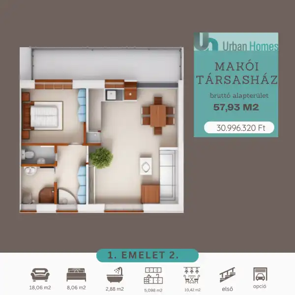 Eladó újépítésű lakás, Orosháza 2 szoba 40 m² 30.99632 M Ft